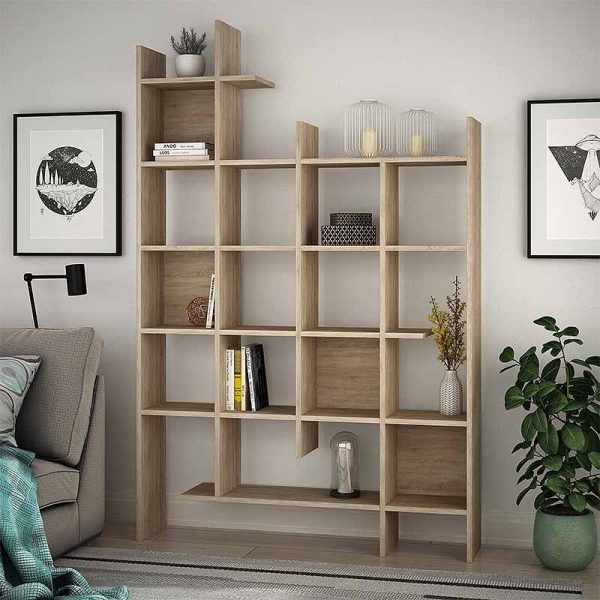 Βιβλιοθήκη Manco  χρώμα φυσικό οξιάς 122x25,5x188εκ.