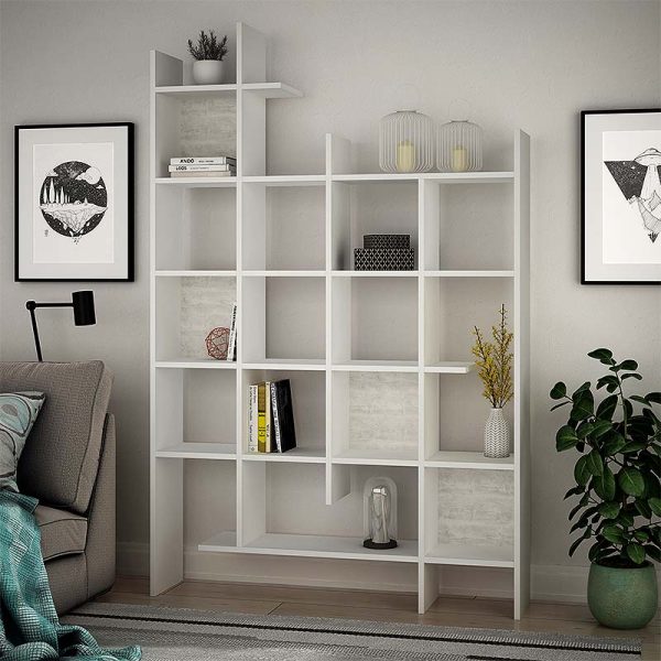 Βιβλιοθήκη Manco  χρώμα λευκό 122x25,5x188εκ.