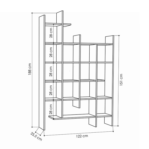 Βιβλιοθήκη Manco  χρώμα λευκό 122x25,5x188εκ. - Image 3