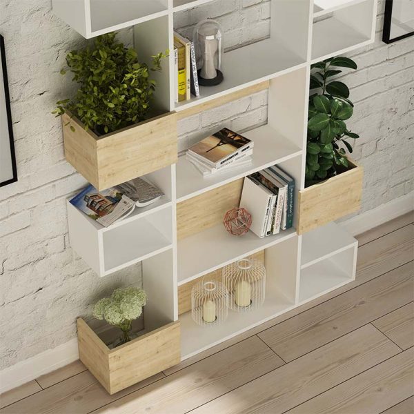 Βιβλιοθήκη Niho  χρώμα λευκό - φυσικό οξιάς 120x25,3x171εκ. - Image 2