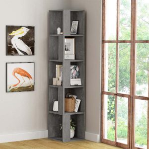 Βιβλιοθήκη γωνιακή Piano  χρώμα γκρι ρετρό 31,4×31,4×158,9εκ.