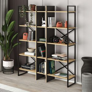 Βιβλιοθήκη Detroit  χρώμα sapphire oak – silky black 143,5×35,2×175εκ.