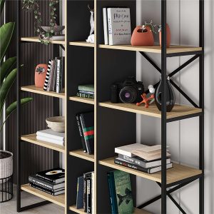 Βιβλιοθήκη Detroit  χρώμα sapphire oak – silky black 143,5×35,2×175εκ.