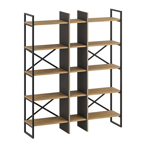 Βιβλιοθήκη Detroit  χρώμα sapphire oak - silky black 143,5x35,2x175εκ. - Image 3
