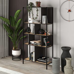 Βιβλιοθήκη Midi  χρώμα sapphire oak – silky black 88x35x175εκ.