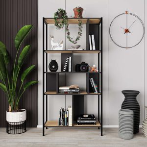 Βιβλιοθήκη Midi  χρώμα sapphire oak – silky black 88x35x175εκ.