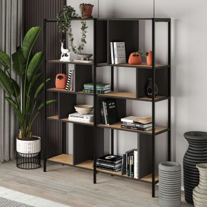 Βιβλιοθήκη Maxi  χρώμα sapphire oak – silky black 144x35x175εκ.