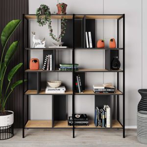 Βιβλιοθήκη Maxi  χρώμα sapphire oak – silky black 144x35x175εκ.
