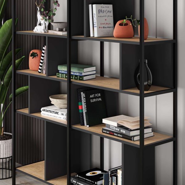 Βιβλιοθήκη Maxi  χρώμα sapphire oak - silky black 144x35x175εκ. - Image 3