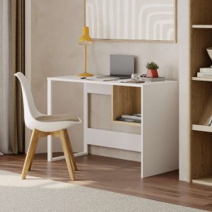 Γραφείο εργασίας Cubo  χρώμα λευκό – sapphire oak 110x50x75εκ.