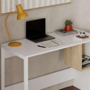 Γραφείο εργασίας Cubo  χρώμα λευκό – sapphire oak 110x50x75εκ.