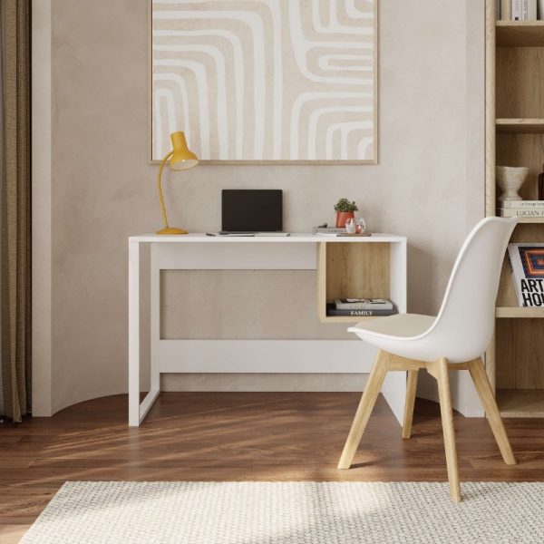 Γραφείο εργασίας Cubo  χρώμα λευκό - sapphire oak 110x50x75εκ. - Image 3