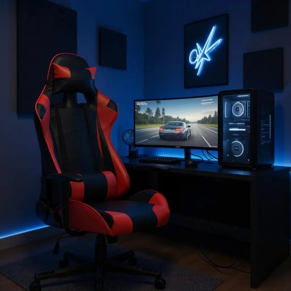 Καρέκλα γραφείου Gaming Alonso  από τεχνόδερμα χρώμα κόκκινο - μαύρο 67x70x125/135 εκ. - Image 3