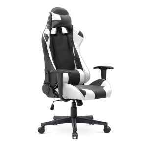 Καρέκλα γραφείου Gaming Alonso  από τεχνόδερμα χρώμα λευκό – μαύρο 67x70x125/135 εκ.