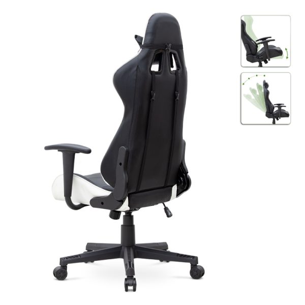 Καρέκλα γραφείου Gaming Alonso  από τεχνόδερμα χρώμα λευκό - μαύρο 67x70x125/135 εκ. - Image 2