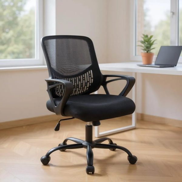 Καρέκλα γραφείου Freda  με ύφασμα Mesh χρώμα μαύρο 65x65x90/100εκ. - Image 3