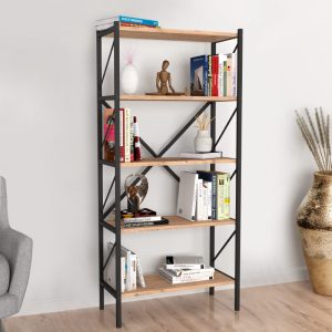 Βιβλιοθήκη Jocasta  μεταλλική – μελαμίνης χρώμα pine oak 66x34x160εκ.
