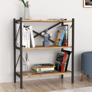 Βιβλιοθήκη Jocasta  μεταλλική – μελαμίνης χρώμα pine oak 66x34x85εκ.