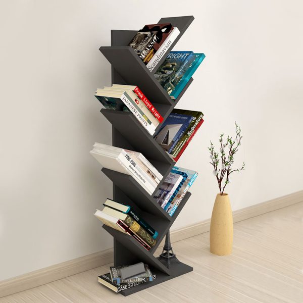 Βιβλιοθήκη μελαμίνης Milton  χρώμα ανθρακί 44x22x121εκ. - Image 3