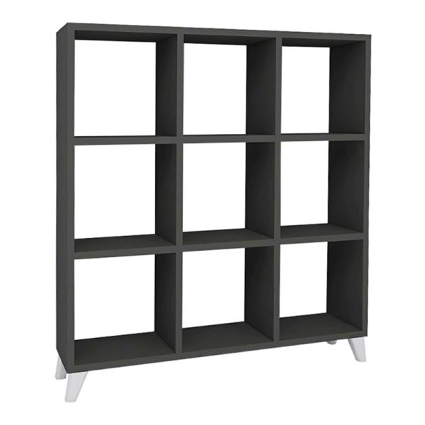 Βιβλιοθήκη μελαμίνης Saul  χρώμα ανθρακί 88,2x20x88,2εκ. - Image 2
