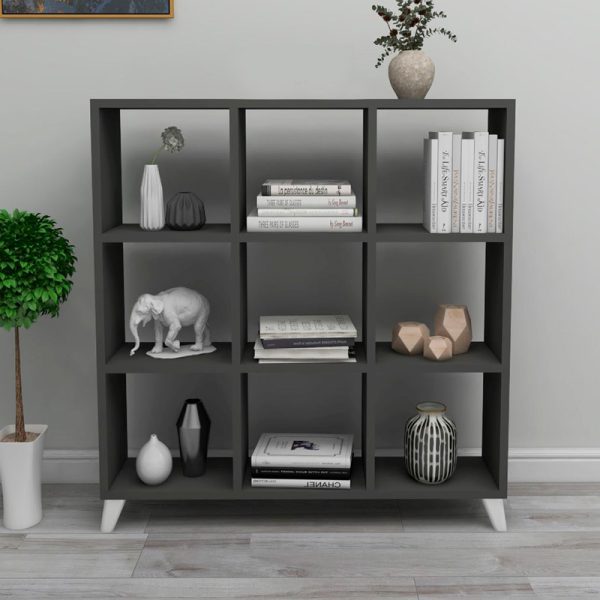 Βιβλιοθήκη μελαμίνης Saul  χρώμα ανθρακί 88,2x20x88,2εκ. - Image 3