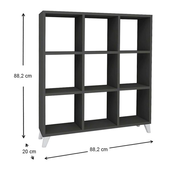 Βιβλιοθήκη μελαμίνης Saul  χρώμα ανθρακί 88,2x20x88,2εκ. - Image 5