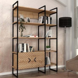 Βιβλιοθήκη Eduardo  μεταλλική – μελαμίνης χρώμα sapphire oak 120x39x180εκ.