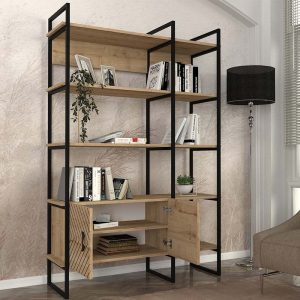Βιβλιοθήκη Eduardo  μεταλλική – μελαμίνης χρώμα sapphire oak 120x39x180εκ.
