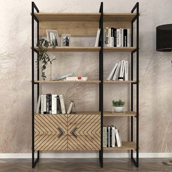 Βιβλιοθήκη Eduardo  μεταλλική - μελαμίνης χρώμα sapphire oak 120x39x180εκ. - Image 3