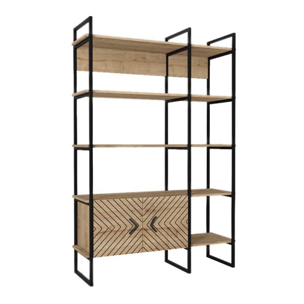 Βιβλιοθήκη Eduardo  μεταλλική - μελαμίνης χρώμα sapphire oak 120x39x180εκ. - Image 4
