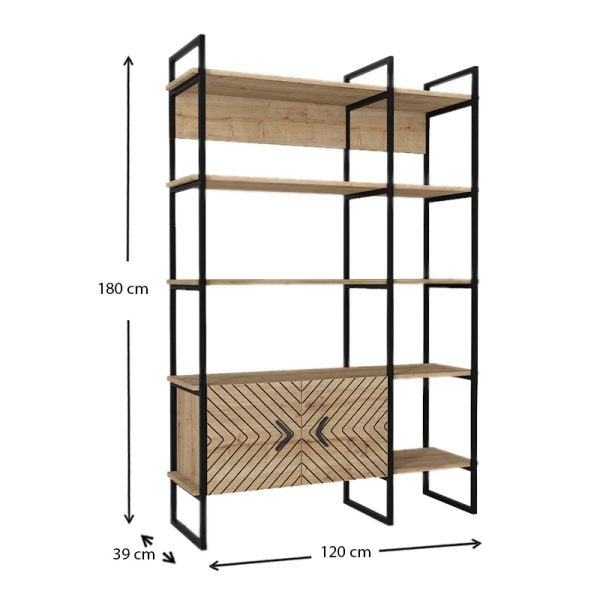 Βιβλιοθήκη Eduardo  μεταλλική - μελαμίνης χρώμα sapphire oak 120x39x180εκ. - Image 5