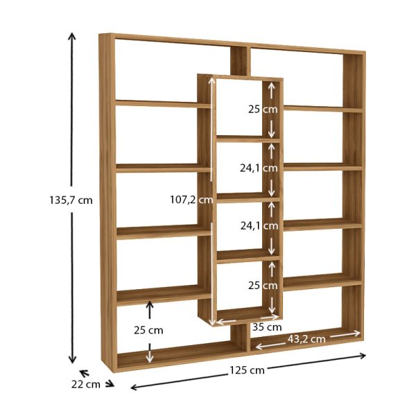 Βιβλιοθήκη Ample  χρώμα καρυδί 125x22x135,7εκ. - Image 3