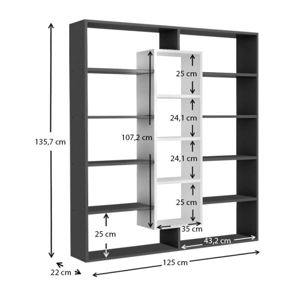Βιβλιοθήκη Ample  χρώμα μαύρο - λευκό 125x22x135,7εκ. - Image 3