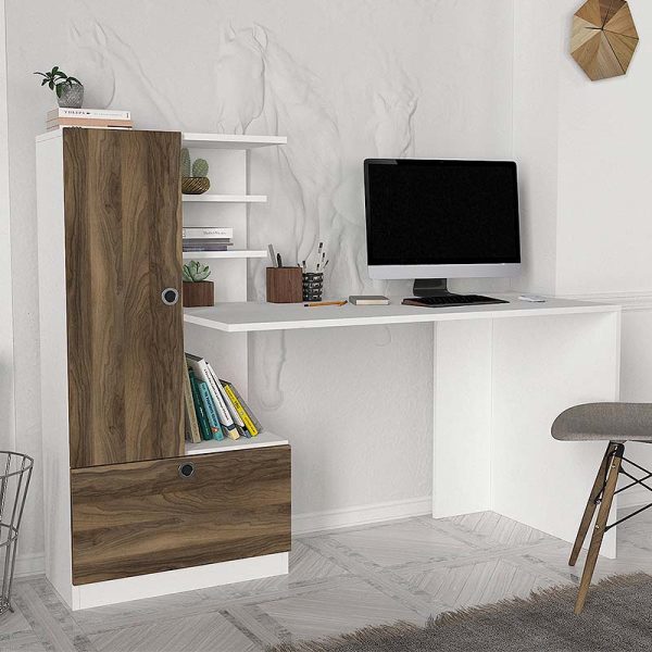 Γραφείο εργασίας Domingo  χρώμα λευκό - καρυδί 149,5x60x120εκ.