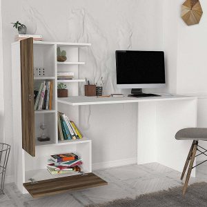 Γραφείο εργασίας Domingo  χρώμα λευκό – καρυδί 149,5x60x120εκ.