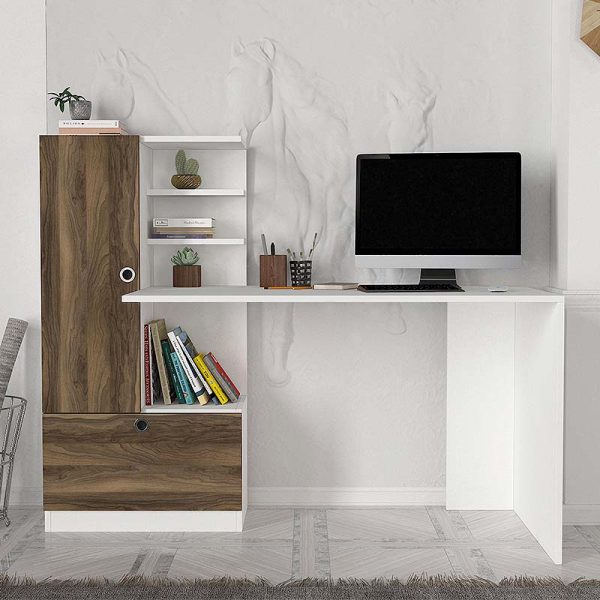 Γραφείο εργασίας Domingo  χρώμα λευκό - καρυδί 149,5x60x120εκ. - Image 3