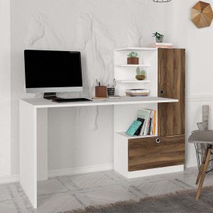 Γραφείο εργασίας Merino  χρώμα λευκό – καρυδί 149,5×61,8×120εκ.