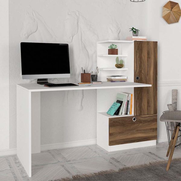 Γραφείο εργασίας Merino  χρώμα λευκό - καρυδί 149,5x61,8x120εκ.