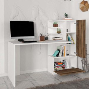 Γραφείο εργασίας Merino  χρώμα λευκό – καρυδί 149,5×61,8×120εκ.