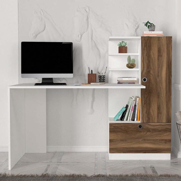 Γραφείο εργασίας Merino  χρώμα λευκό - καρυδί 149,5x61,8x120εκ. - Image 3