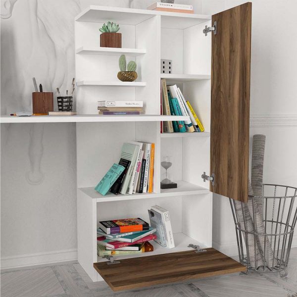 Γραφείο εργασίας Merino  χρώμα λευκό - καρυδί 149,5x61,8x120εκ. - Image 4