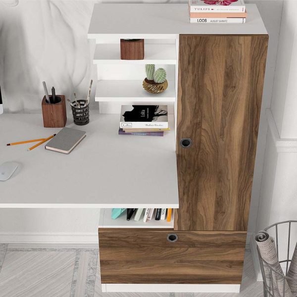 Γραφείο εργασίας Merino  χρώμα λευκό - καρυδί 149,5x61,8x120εκ. - Image 5