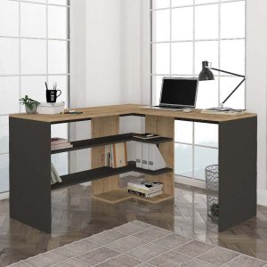 Γραφείο εργασίας Stylo  χρώμα sapphire oak –  ανθρακί 120x120x73,8εκ.