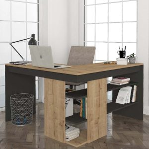 Γραφείο εργασίας Stylo  χρώμα sapphire oak –  ανθρακί 120x120x73,8εκ.
