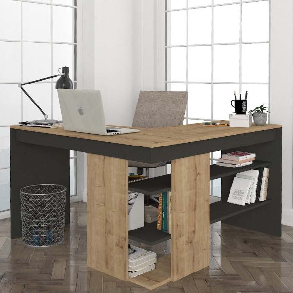 Γραφείο εργασίας Stylo  χρώμα sapphire oak -  ανθρακί 120x120x73,8εκ. - Image 2