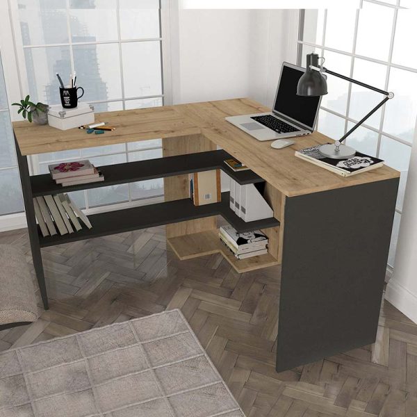 Γραφείο εργασίας Stylo  χρώμα sapphire oak -  ανθρακί 120x120x73,8εκ. - Image 3