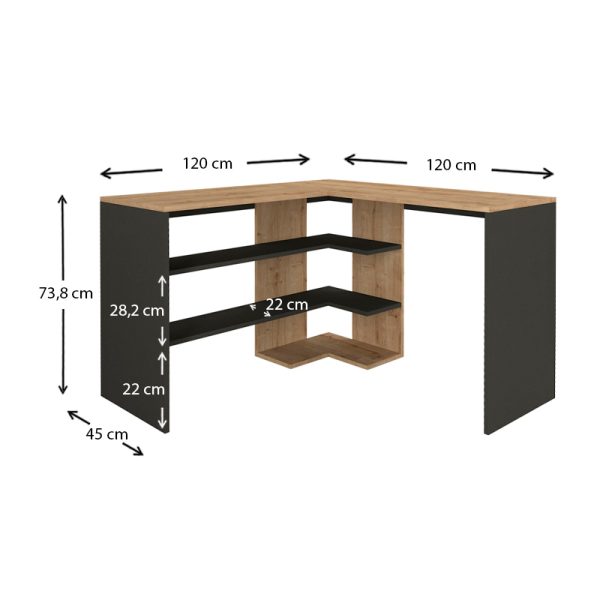 Γραφείο εργασίας Stylo  χρώμα sapphire oak -  ανθρακί 120x120x73,8εκ. - Image 5
