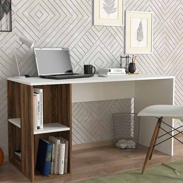 Γραφείο εργασίας Coral  χρώμα λευκό - καρυδί 140x60x75εκ.