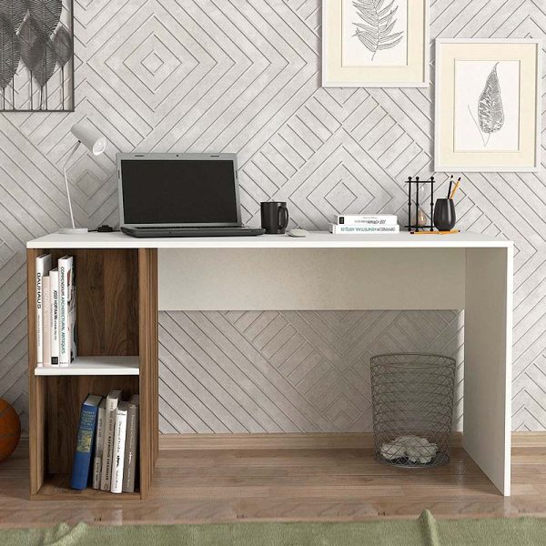 Γραφείο εργασίας Coral  χρώμα λευκό - καρυδί 140x60x75εκ. - Image 2