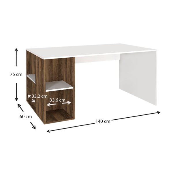 Γραφείο εργασίας Coral  χρώμα λευκό - καρυδί 140x60x75εκ. - Image 5